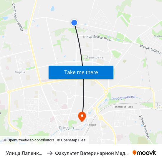 Улица Лапенковская to Факультет Ветеринарной Медицины Ггау map