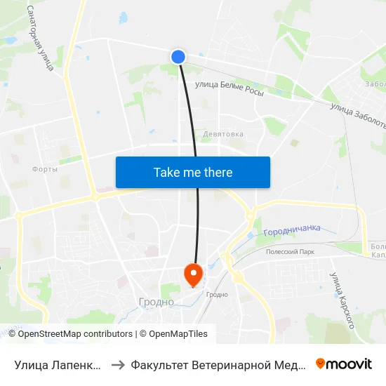 Улица Лапенковская to Факультет Ветеринарной Медицины Ггау map
