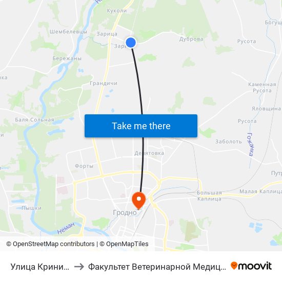 Улица Криничная to Факультет Ветеринарной Медицины Ггау map