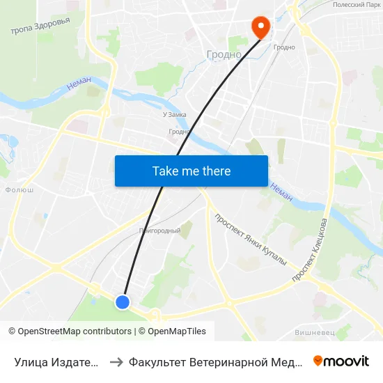 Улица Издательская to Факультет Ветеринарной Медицины Ггау map
