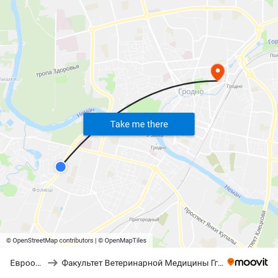 Евроопт to Факультет Ветеринарной Медицины Ггау map