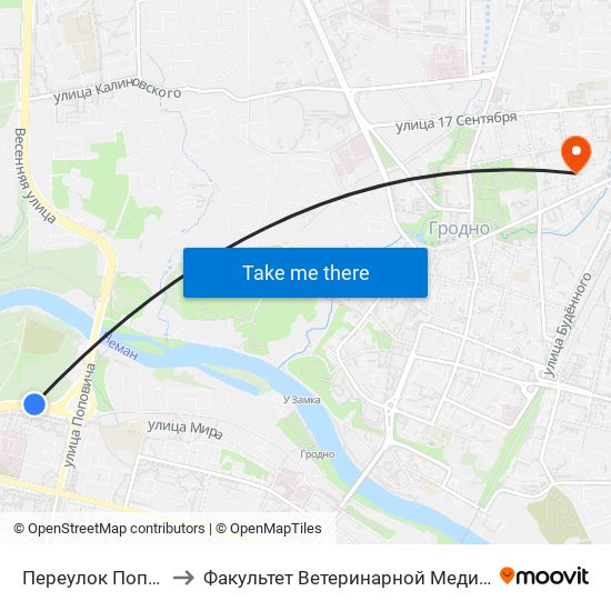 Переулок Поповича to Факультет Ветеринарной Медицины Ггау map