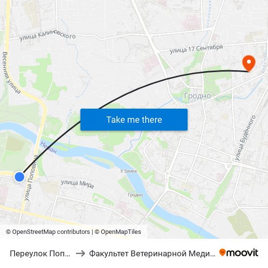 Переулок Поповича to Факультет Ветеринарной Медицины Ггау map