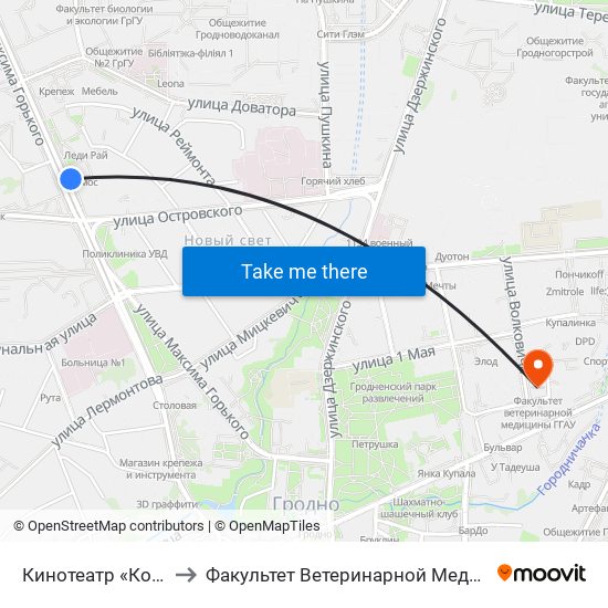 Кинотеатр «Космос» to Факультет Ветеринарной Медицины Ггау map