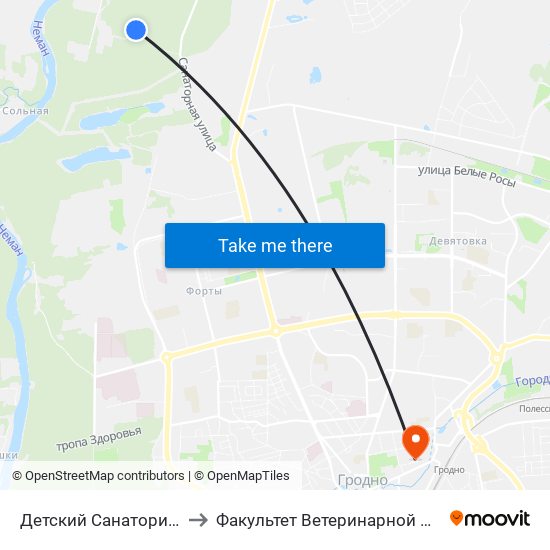 Детский Санаторий «Неман» to Факультет Ветеринарной Медицины Ггау map