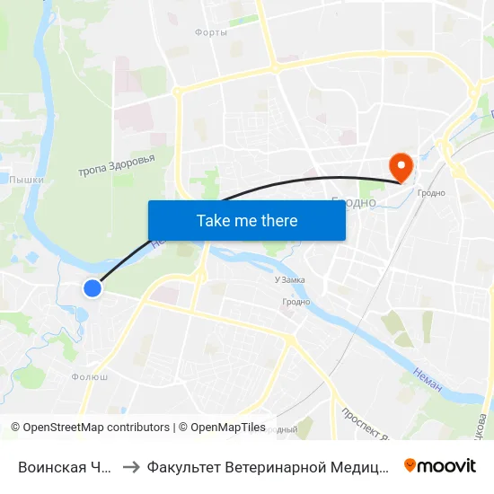 Воинская Часть to Факультет Ветеринарной Медицины Ггау map