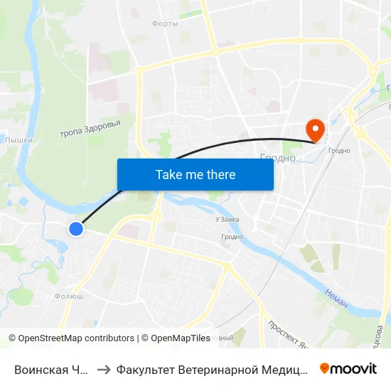 Воинская Часть to Факультет Ветеринарной Медицины Ггау map