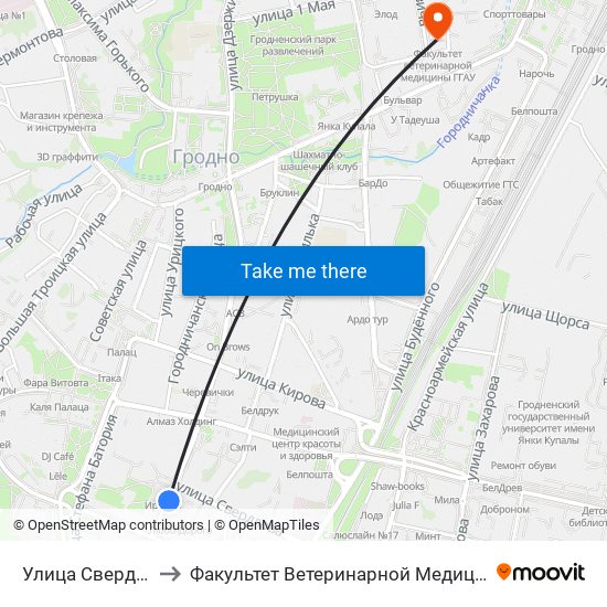 Улица Свердлова to Факультет Ветеринарной Медицины Ггау map