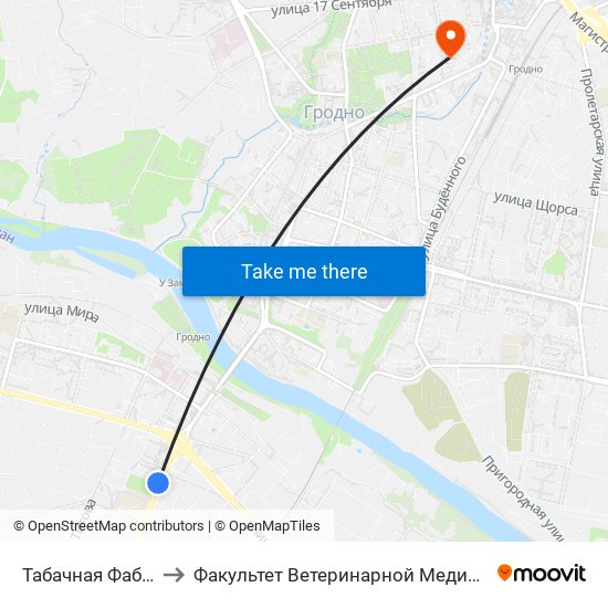 Табачная Фабрика to Факультет Ветеринарной Медицины Ггау map