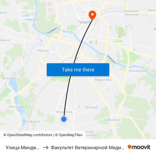 Улица Минденская to Факультет Ветеринарной Медицины Ггау map