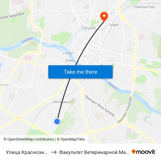 Улица Краснознаменная to Факультет Ветеринарной Медицины Ггау map