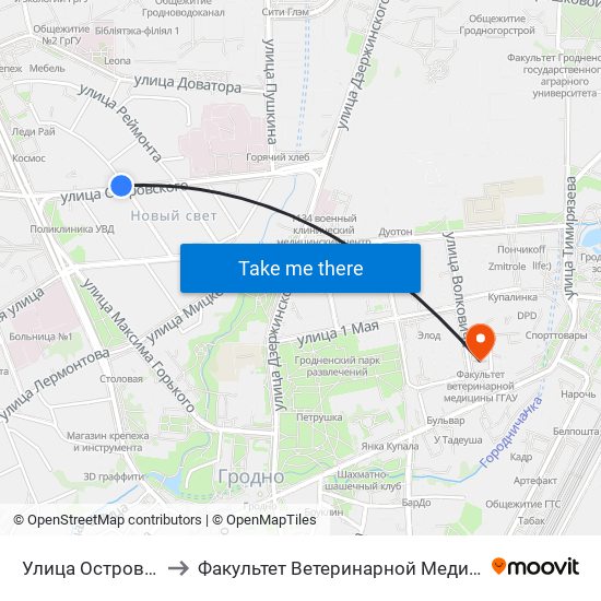 Улица Островского to Факультет Ветеринарной Медицины Ггау map