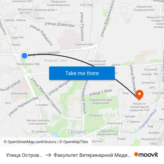 Улица Островского to Факультет Ветеринарной Медицины Ггау map
