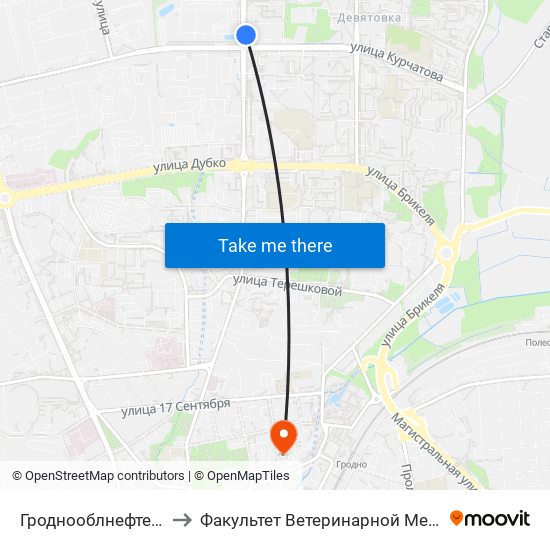 Гроднооблнефтепродукт to Факультет Ветеринарной Медицины Ггау map