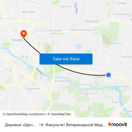 Деревня «Щечиново» to Факультет Ветеринарной Медицины Ггау map