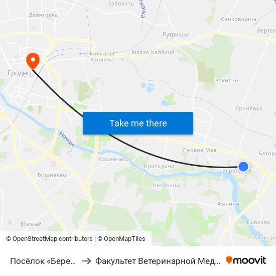 Посёлок «Береговой» to Факультет Ветеринарной Медицины Ггау map