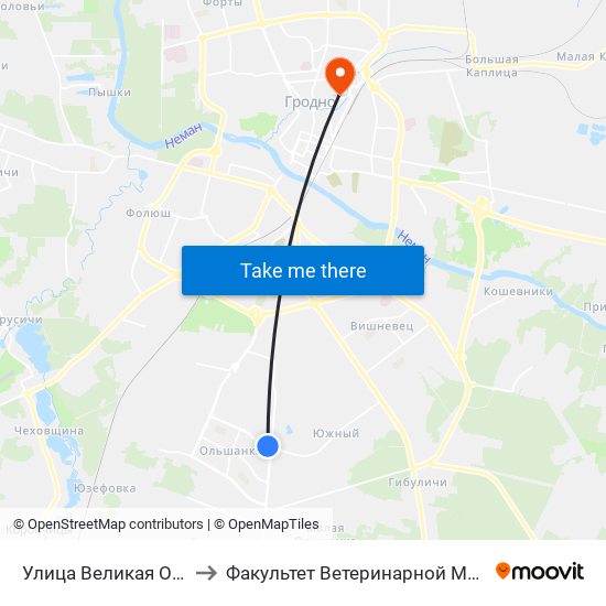 Улица Великая Ольшанка to Факультет Ветеринарной Медицины Ггау map