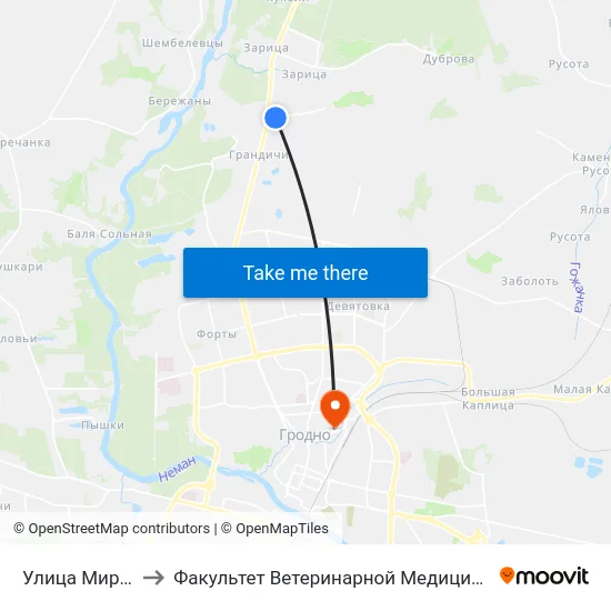 Улица Мирная to Факультет Ветеринарной Медицины Ггау map