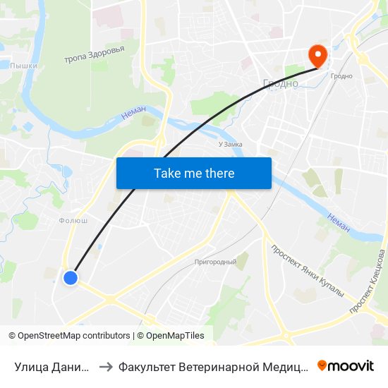 Улица Данилова to Факультет Ветеринарной Медицины Ггау map