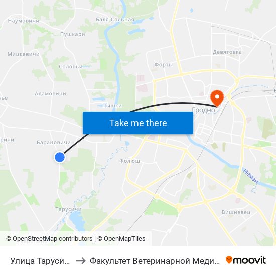 Улица Тарусичская to Факультет Ветеринарной Медицины Ггау map