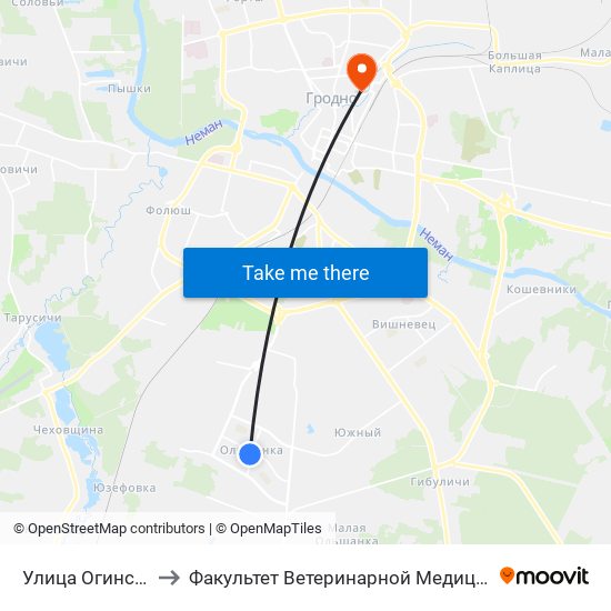 Улица Огинского to Факультет Ветеринарной Медицины Ггау map