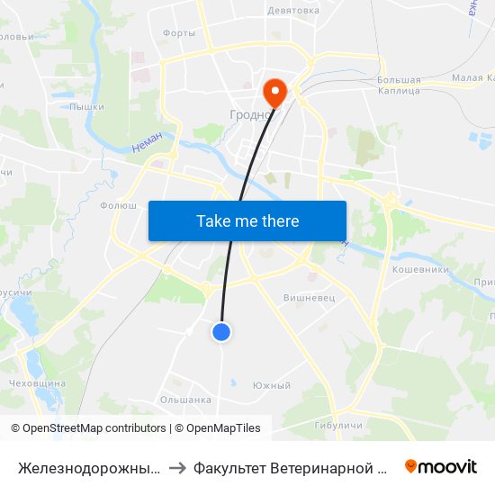 Железнодорожный Переезд to Факультет Ветеринарной Медицины Ггау map