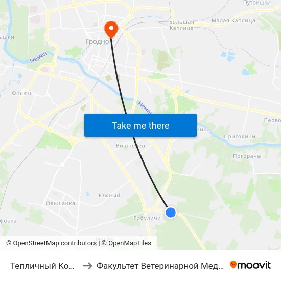 Тепличный Комбинат to Факультет Ветеринарной Медицины Ггау map