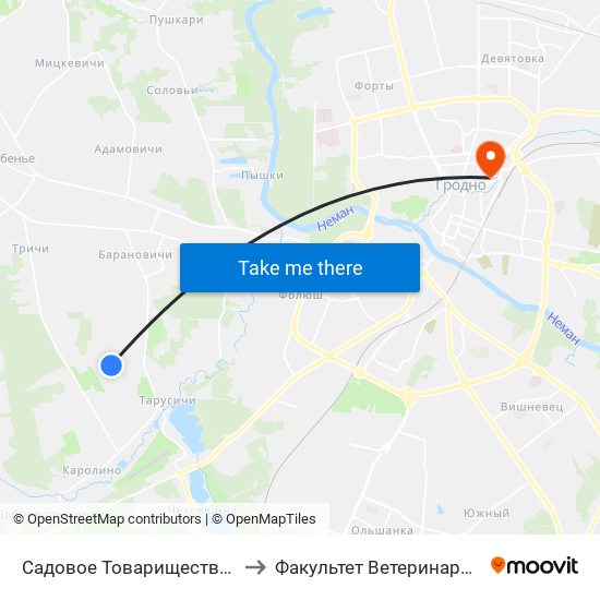 Садовое Товарищество «Чайка-Тарусичи» to Факультет Ветеринарной Медицины Ггау map