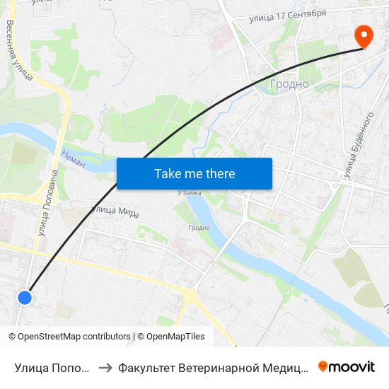 Улица Поповича to Факультет Ветеринарной Медицины Ггау map