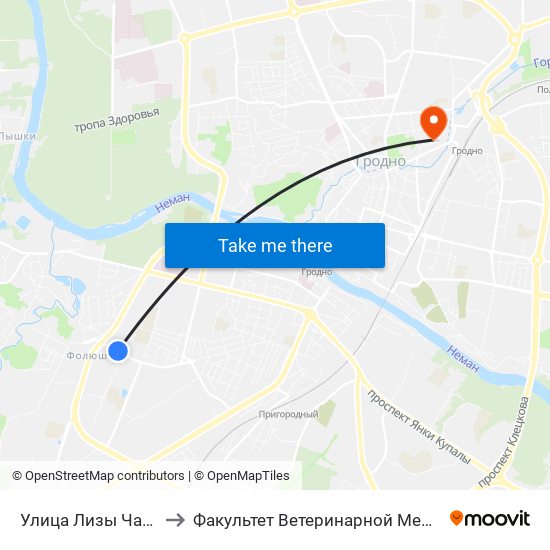 Улица Лизы Чайкиной to Факультет Ветеринарной Медицины Ггау map