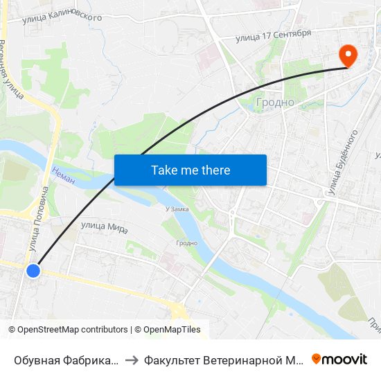 Обувная Фабрика «Неман» to Факультет Ветеринарной Медицины Ггау map