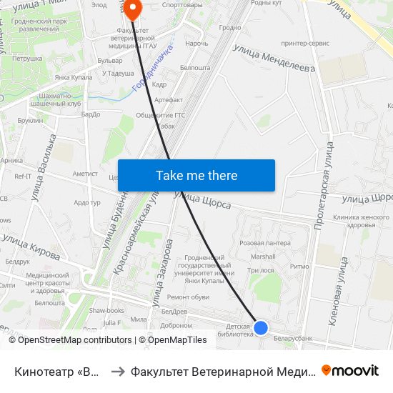 Кинотеатр «Восток» to Факультет Ветеринарной Медицины Ггау map