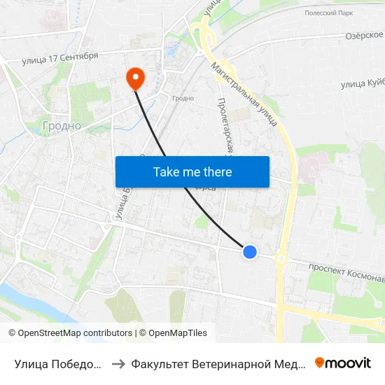 Улица Победоносная to Факультет Ветеринарной Медицины Ггау map