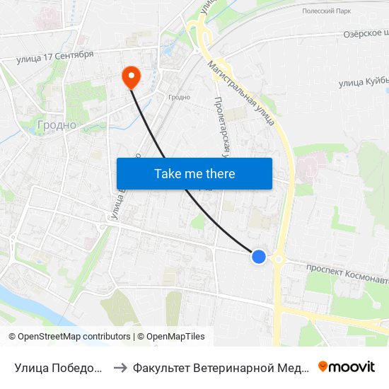 Улица Победоносная to Факультет Ветеринарной Медицины Ггау map