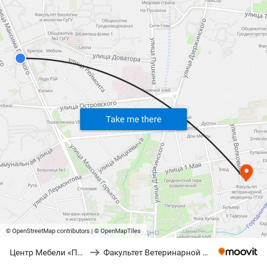 Центр Мебели «Пинскдрев» to Факультет Ветеринарной Медицины Ггау map