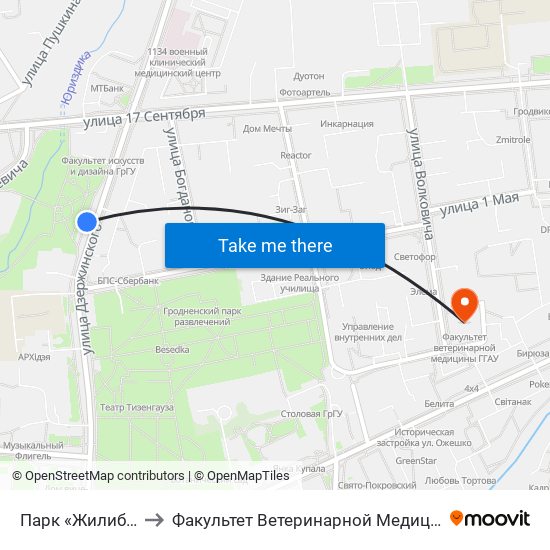 Парк «Жилибера» to Факультет Ветеринарной Медицины Ггау map