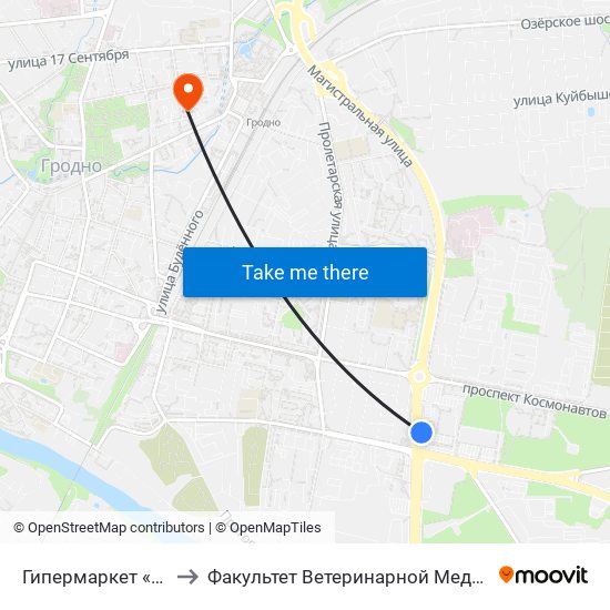 Гипермаркет «Алми» to Факультет Ветеринарной Медицины Ггау map