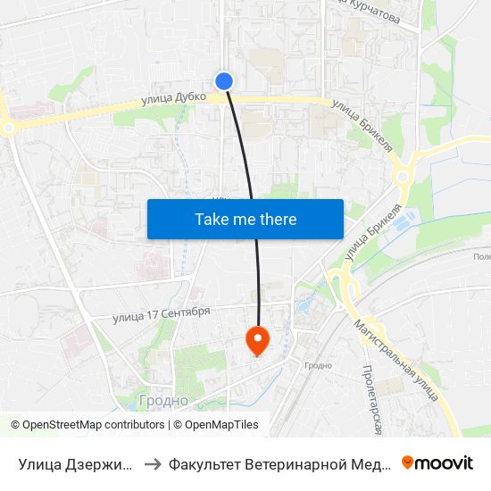 Улица Дзержинского to Факультет Ветеринарной Медицины Ггау map