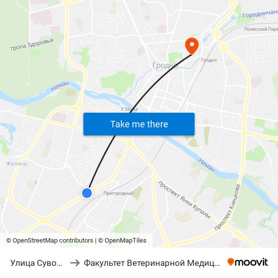 Улица Суворова to Факультет Ветеринарной Медицины Ггау map