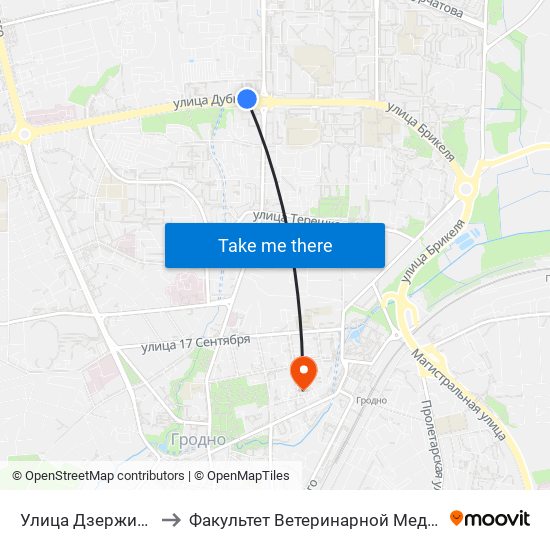 Улица Дзержинского to Факультет Ветеринарной Медицины Ггау map