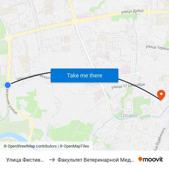 Улица Фестивальная to Факультет Ветеринарной Медицины Ггау map