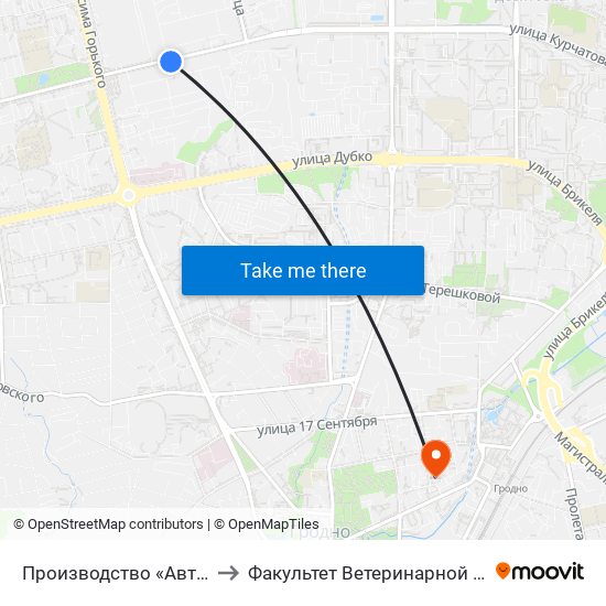 Производство «Автоагрегатов» to Факультет Ветеринарной Медицины Ггау map