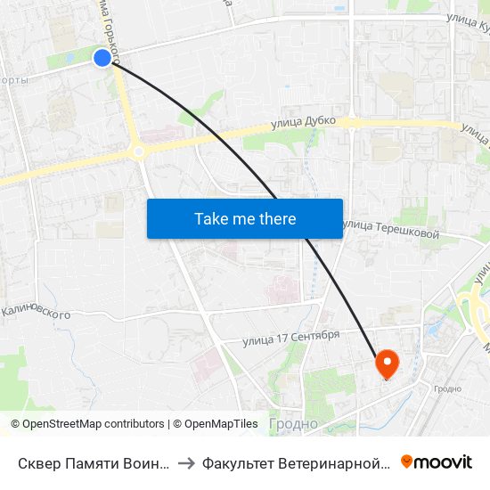 Сквер Памяти Воинов-Афганцев to Факультет Ветеринарной Медицины Ггау map