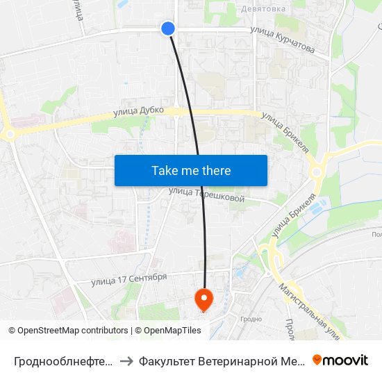 Гроднооблнефтепродукт to Факультет Ветеринарной Медицины Ггау map