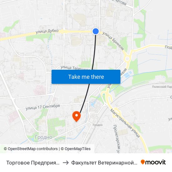 Торговое Предприятие «Лимож» to Факультет Ветеринарной Медицины Ггау map