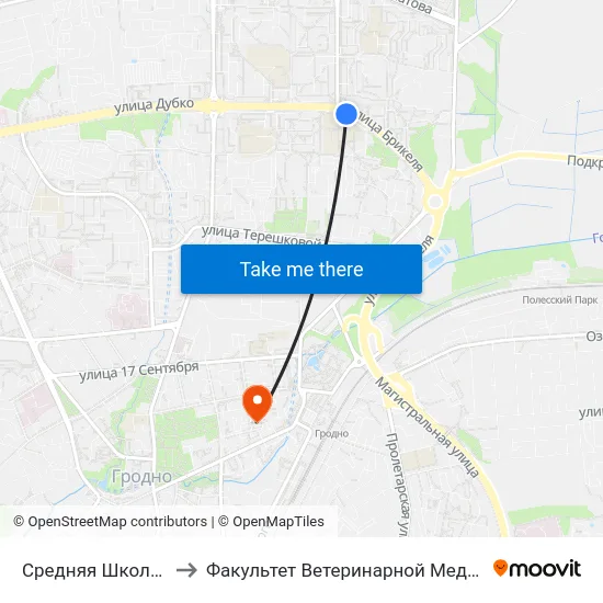 Средняя Школа № 28 to Факультет Ветеринарной Медицины Ггау map