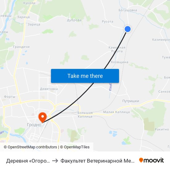 Деревня «Огородники» to Факультет Ветеринарной Медицины Ггау map