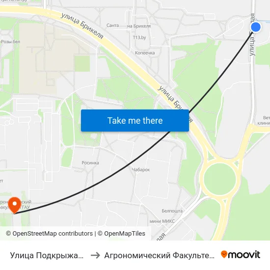Улица Подкрыжацкая to Агрономический Факультет Ггау map