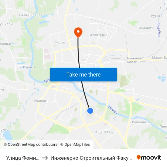Улица Фомичева to Инженерно-Строительный Факультет Гргу map
