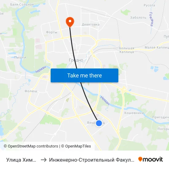 Улица Химиков to Инженерно-Строительный Факультет Гргу map
